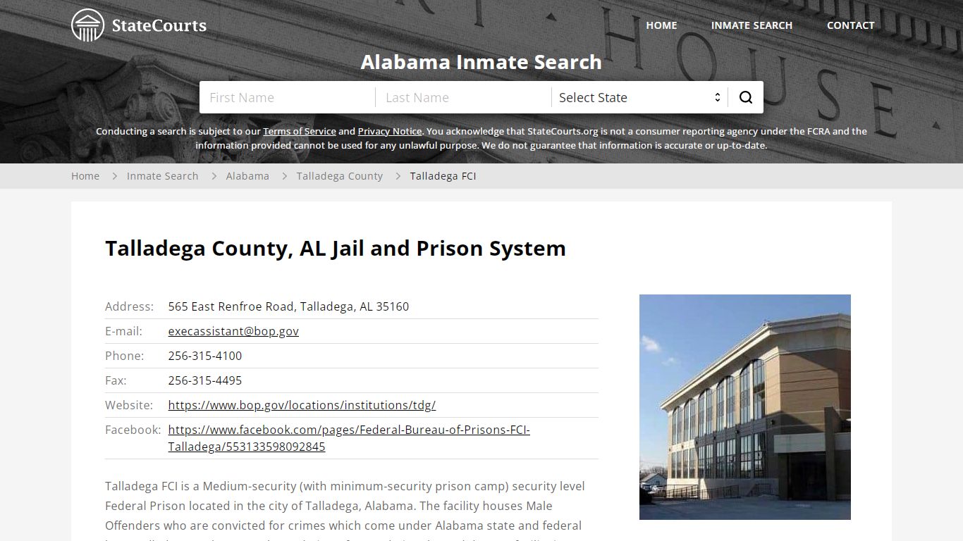 Talladega FCI Inmate Records Search, Alabama - StateCourts