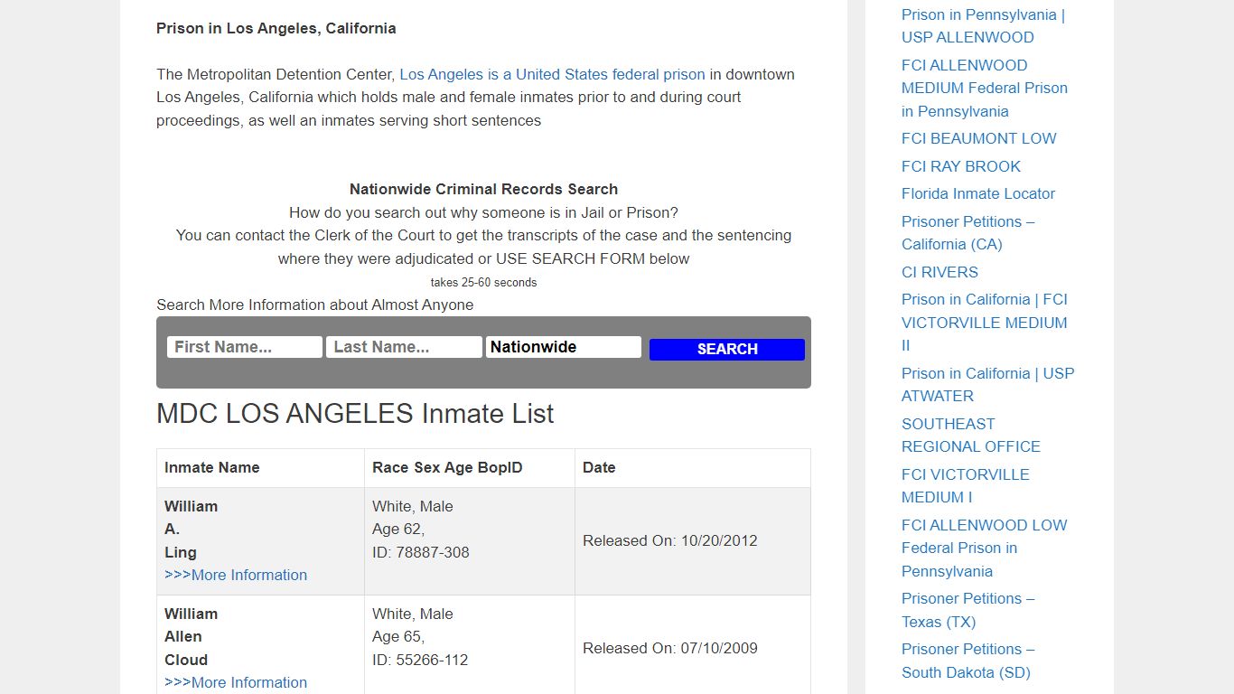MDC LOS ANGELES | Inmate Releases
